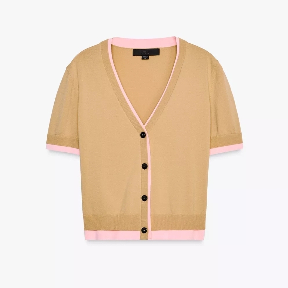 Zara Tan and Pink Short Sleeve Cardigan